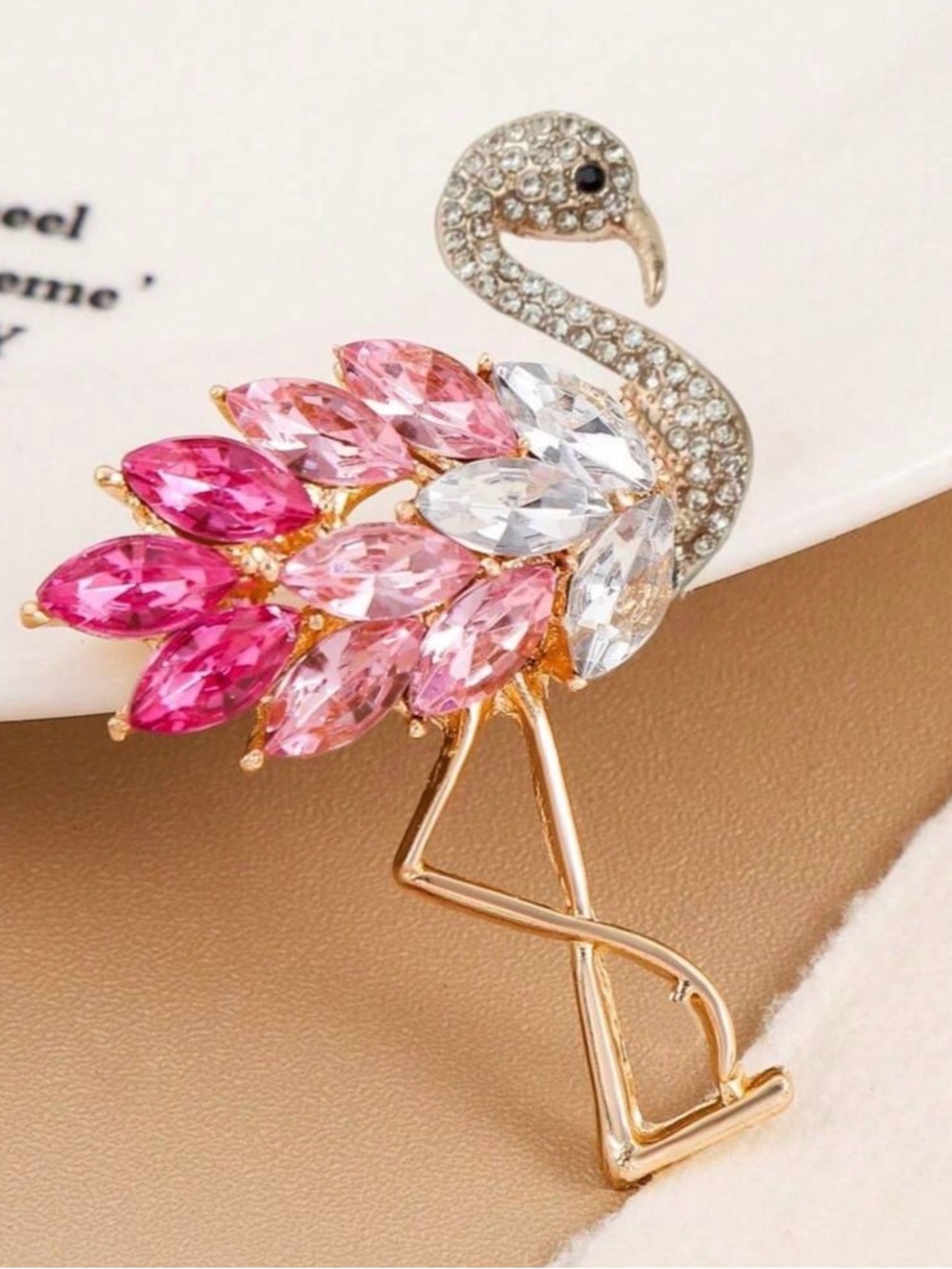 Elegant Flamingo Crystal Brooch - Pink & Clear